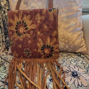 Patricia Nash Tooled Leather Crossbody Bag Fringe